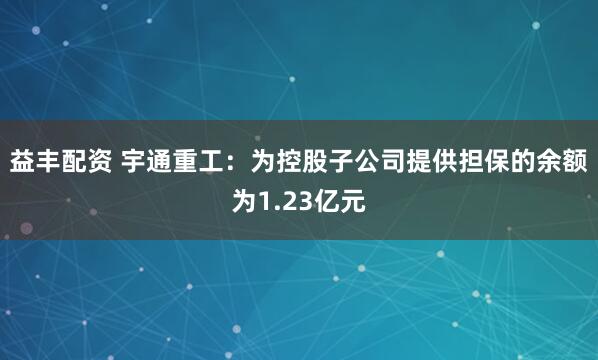益丰配资 宇通重工：为控股子公司提供担保的余额为1.23亿元