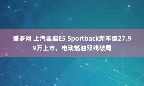 盛多网 上汽奥迪E5 Sportback新车型27.99万上市，电动燃油双线破局